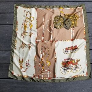 Equestrian Scarf Horse Carriage Bridle Saddle Large 34x34 Vintage
